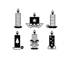 set of candles cartoon icons for christmas, new year, celebration, winter, season vector design collections black white style 