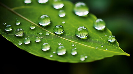  close up of raindrops resting on the surface of a leaf