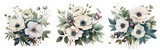 Anemone watercolour flowers set. 