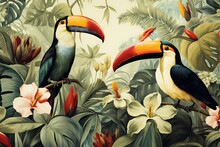 Tropical Pattern With Tucan Birds