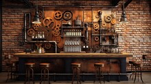 Industrial Steampunk Bar: Rustic Gears And Gadgets