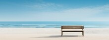 An AI Illustration Of A Bench On The Beach Facing A Calm Sea With Blue Skies