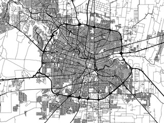 Wall Mural - Vector road map of the city of  Cordoba in Argentina with black roads on a white background.