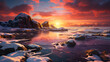 Witness an epic winter sunrise as it illuminates icy shores with a golden glow. This highly detailed background promises to ignite your creativity.