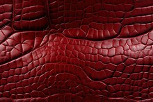 Texture Of Red Crocodile Leather With Seamless Pattern. Genuine Natural Animal Skin