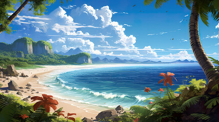 Wall Mural - peaceful place on earth, holiday vibes beach anime artwork