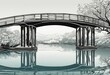 An AI illustration of a black and white illustration of a bridge crossing a small river