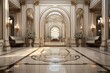 © Jerome Mettling - Entrée intérieur luxueuse blanc et doré dans un style ancien. Luxurious white and gold interior entrance in an old style.