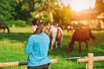 Woman and Horse in a Moment of Therapy. Girl and Horse Share a Therapeutic Connection.