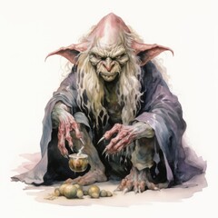 Canvas Print - a creature with long hair and large ears holding a cup of tea