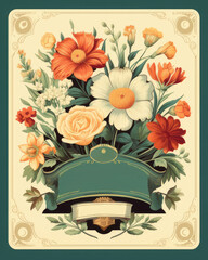 Wall Mural - vintage background card with flowers