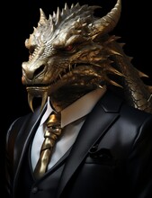 A Person Wearing A Suit And A Dragon Head