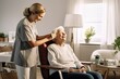 Caregiver assist the senior woman at the house,Elderly Wellness: In-Home Assistance with Caring Touch