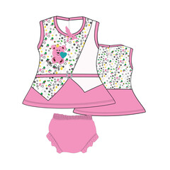 Wall Mural -  baby girls frocks with panty teddy print vector art.