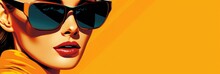 Woman In Pop Art Fashion With Sunglasses, Website Banner Design With Space For Text