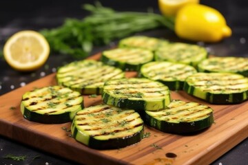 Wall Mural - zucchini slices with grill marks on a board