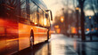 BUS on blurred motion city traffic at sunset 