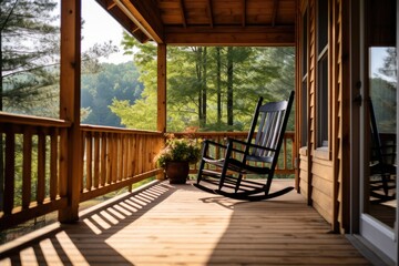 Wall Mural - rocking chair on a cabins wood plank porch