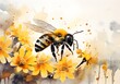 illustration of a bee collecting pollen and nectar from flowers, beekeeping