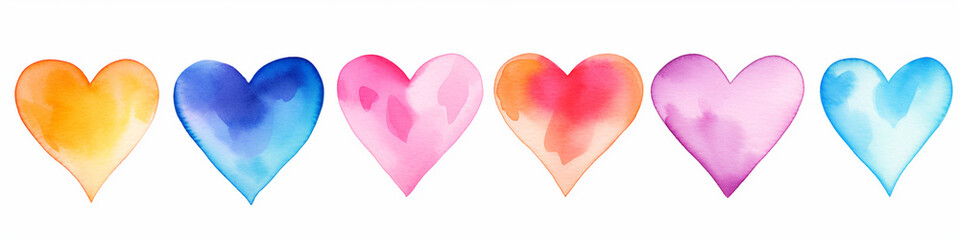 Watercolor Love Valentine Heart Set. Multicolour Hearts. Hand Painted Watercolour. Generative AI