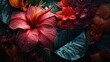 The textures of tropical flower petals and leaves with intricate details and gorgeous vivid hues.