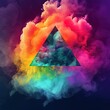 artistic pyramid in colorful smoke background