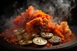 orange smoke with gold coins