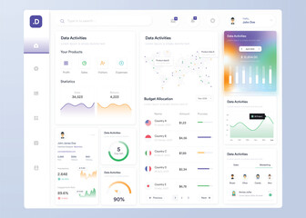 ui ux infographic dashboard. ui design with graphs, charts and diagrams. web interface template