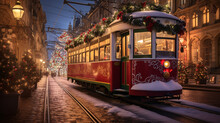 European Tram Decorated For Christmas