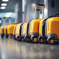 Sticker - A row of orange luggage bags on the floor, AI