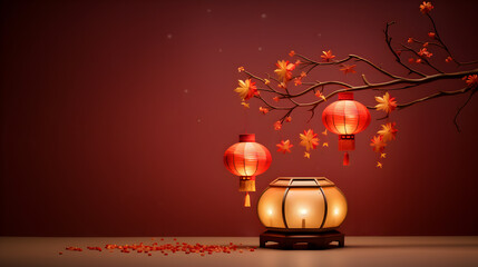 Wall Mural - Dongzhi celebrates the winter solstice, A traditional Chinese festival with lantern and red plum blossom, Mid-Autumn Festival, Chinese new year banner background theme