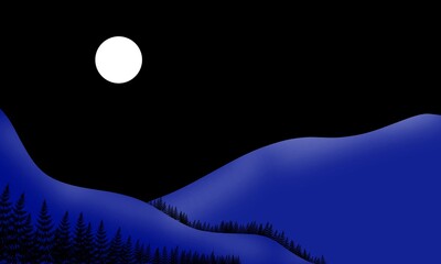 Wall Mural - night landscape with mountains and the moon in the sky. vector illustration.