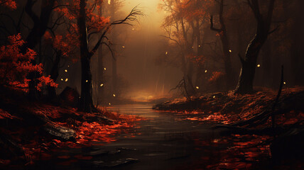 Wall Mural - Photo of moody autumn landscape season.