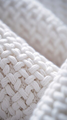 Canvas Print - Closeup of a white knitted blanket, AI