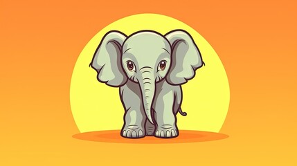 Wall Mural -  a small elephant standing in front of a yellow background with the sun in the background.  generative ai