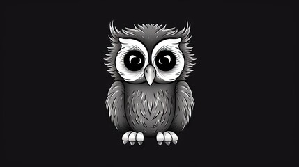  a black and white owl with big eyes on a black background.  generative ai