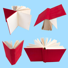 Wall Mural - collection of various red books isolated on blue background. each one is shot separately.