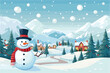 © Mahmud Hasan Rashed - Snowman against the backdrop of forest and mountains in snowy weather , Christmas design, Beautiful winter landscape, Vector illustration