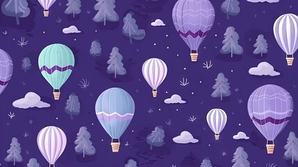   a bunch of hot air balloons flying through the sky above trees.  generative ai