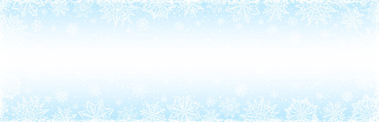 Wall Mural - White Christmas banner with snowflakes and stars. Merry Christmas and Happy New Year greeting banner. Horizontal new year background, headers, posters, cards, website. Vector illustration