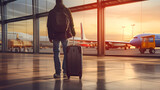 Fototapeta  -  Business traveler walking with luggage. Suitcases at the airport.  Travel concept..