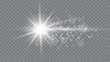 Wall Mural - Glow light effect. Starburst with sparkles on transparent background.sun