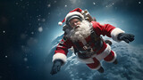 Fototapeta  - Santa Claus as an astronaut flying through space
