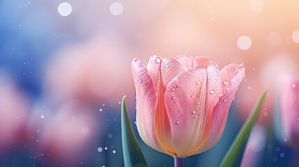   a pink tulip with water droplets on it's petals.  generative ai