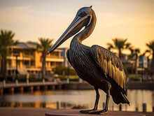 A Bronze Statue Of A Pelican
