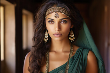 Wall Mural - An Indian woman model wearing a green sundress outdoors