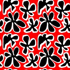 Wall Mural - Dry Brush Big Red Flowers Seamless Abstract Pattern.