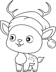 Sticker - Christmas deer line art for coloring book page