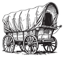 Covered Wagon Sketch Hand Drawn In Doodle Style Illustration