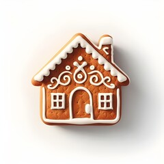 Christmas gingerbread house cookie on white background